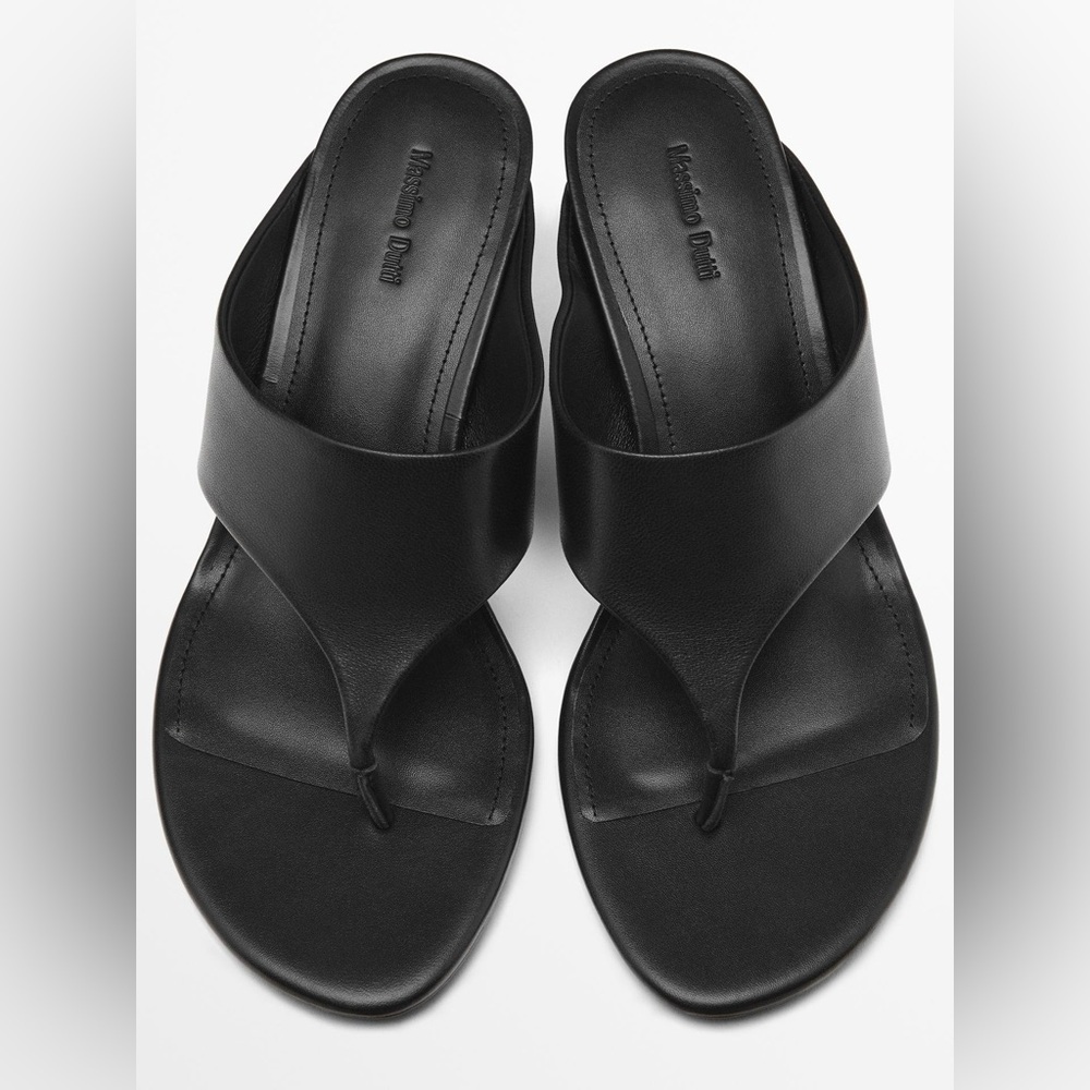 NWT. Massimo Dutti Black Leather High-Heel Sandals. Size 9 - Picture 4 of 9